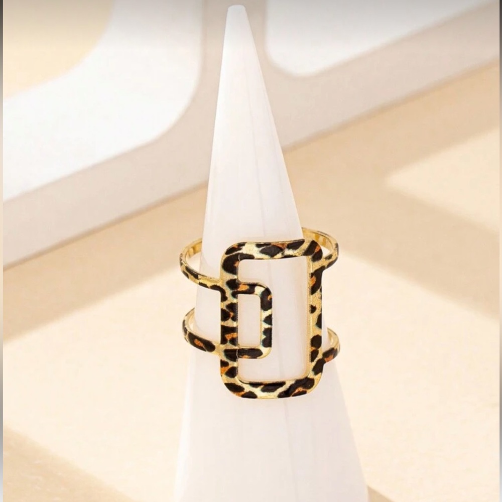 Leopard Print geometric Statement Ring - Women Jewelry